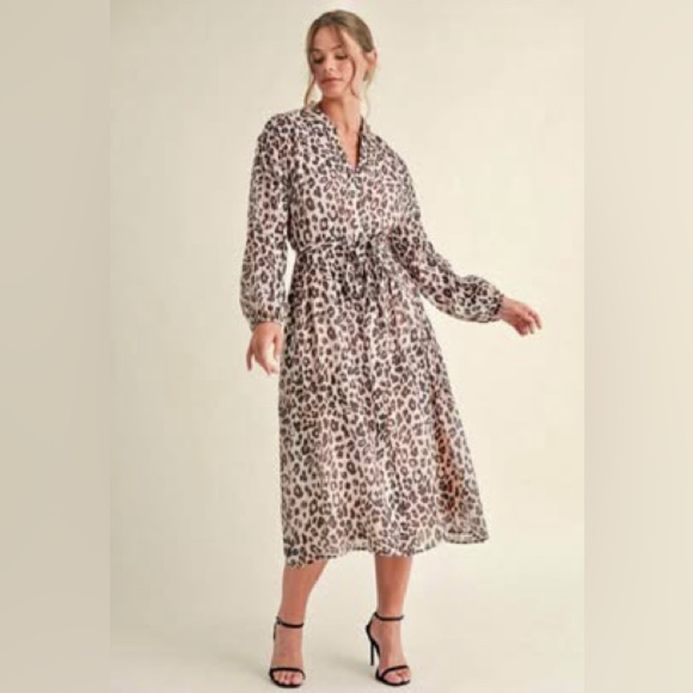Leopard Chiffon Midi dress size Medium